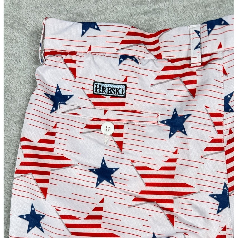 HRESKI Shorts Mens 38 Red White Blue Stars Stripes 9 Performance Chino USA